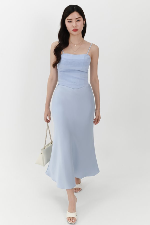 DEFECT | Chelsea Co-ord Satin Skirt in Light Blue ( Petite Length ) in XL