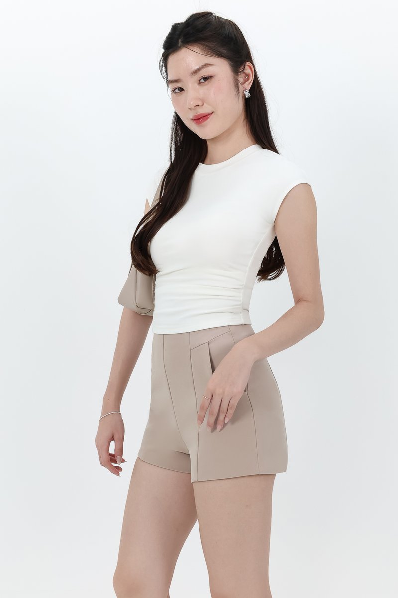 DEFECT | Rene Ruched Tee in White in XXS