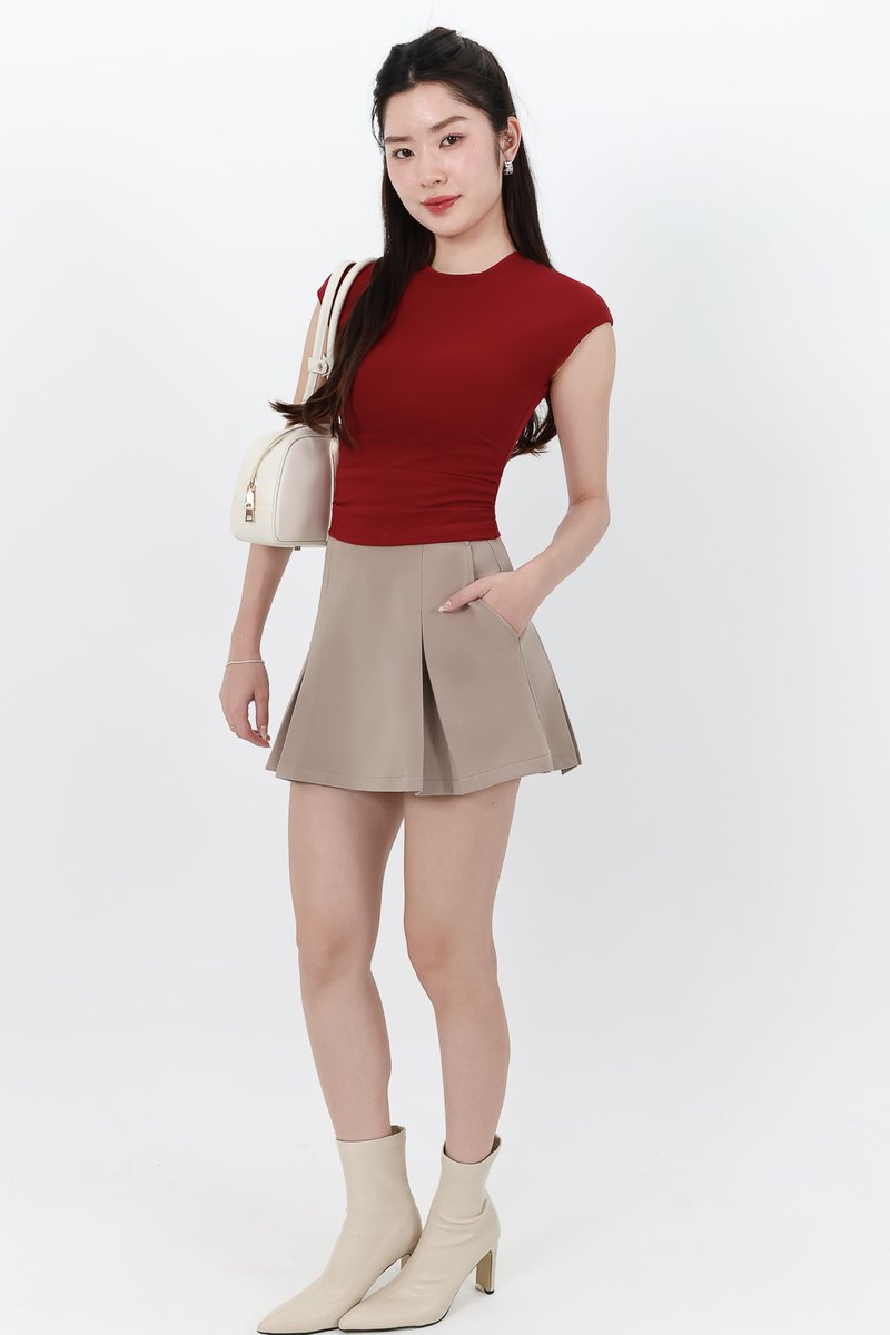 Rene Ruched Tee in Dark Red