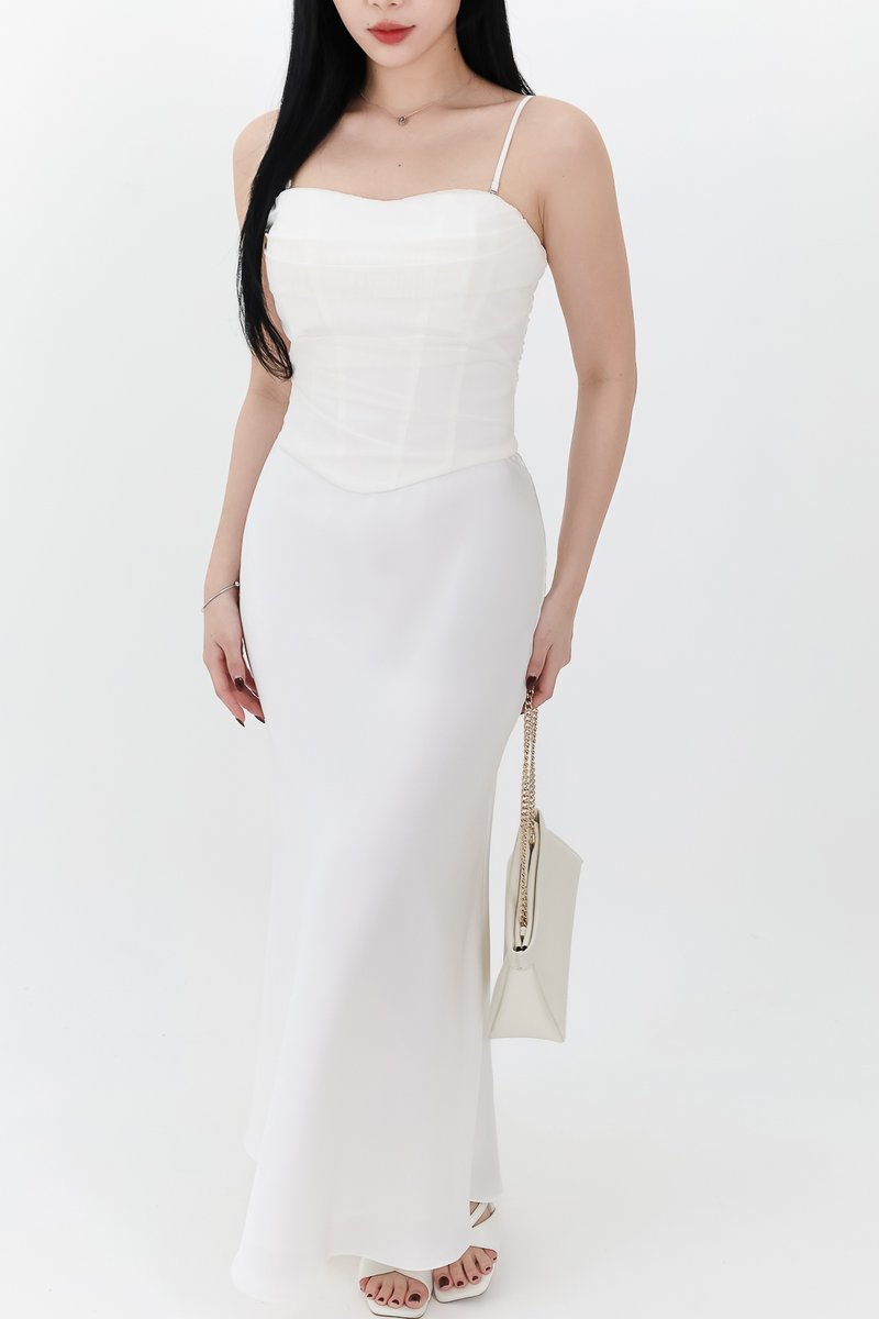 DEFECT | Chelsea Co-ord Satin Skirt in White ( Regular Length ) in XL DEFECT | Chelsea Co-ord Satin Skirt in White ( Regular Length ) in XL