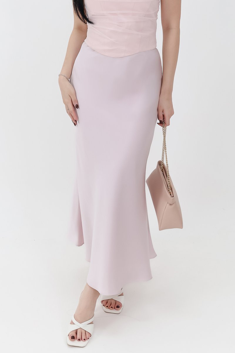 DEFECT | Chelsea Co-ord Satin Skirt in Lilac Pink ( Petite Length ) in M