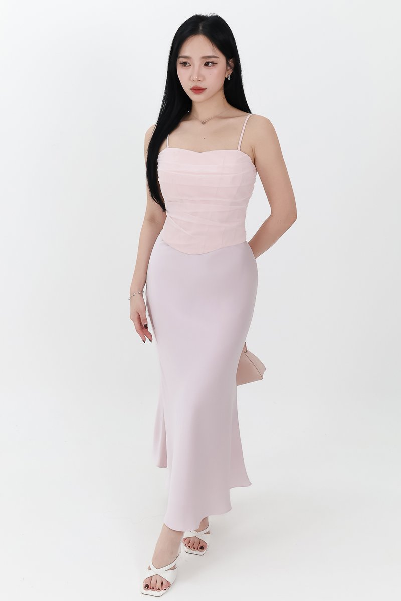 DEFECT | Chelsea Co-ord Satin Skirt in Lilac Pink ( Petite Length ) in M