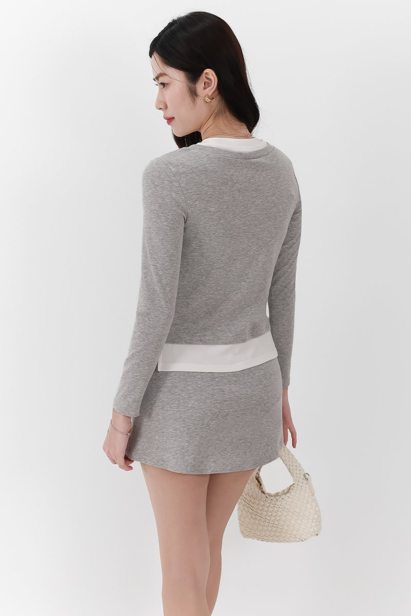Chiara Co-ord Layered Sleeve Top in Light Grey