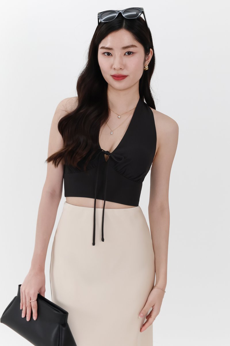 Trea Tie Front Top in Black