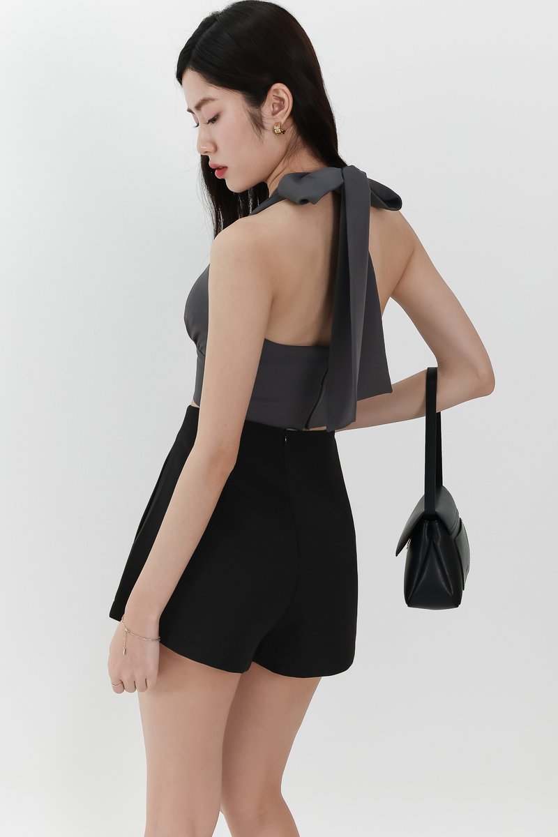 Trea Tie Front Top in Steel Grey