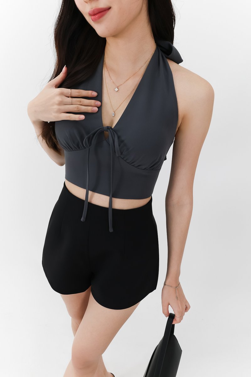 Trea Tie Front Top in Steel Grey
