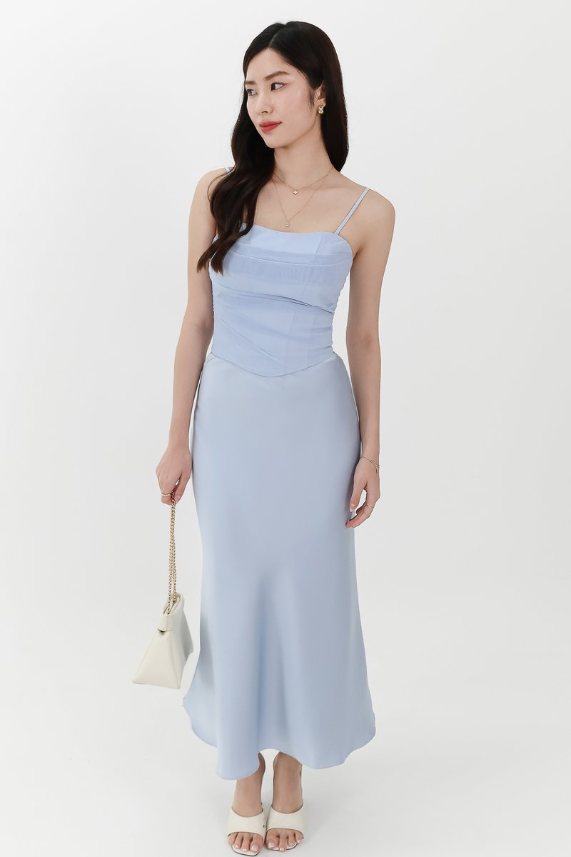 DEFECT | Chelsea Co-ord Satin Skirt in Light Blue ( Petite Length ) in XL