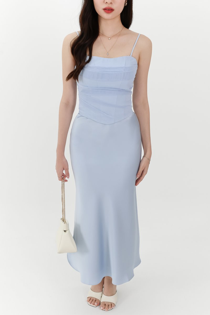 Chelsea Co-ord Satin Skirt in Light Blue ( Petite Length ) Chelsea Co-ord Satin Skirt in Light Blue ( Petite Length )