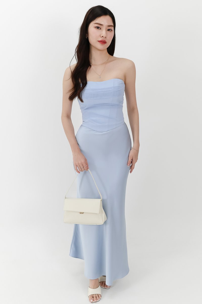 Chelsea Co-ord Satin Skirt in Light Blue ( Petite Length ) Chelsea Co-ord Satin Skirt in Light Blue ( Petite Length )