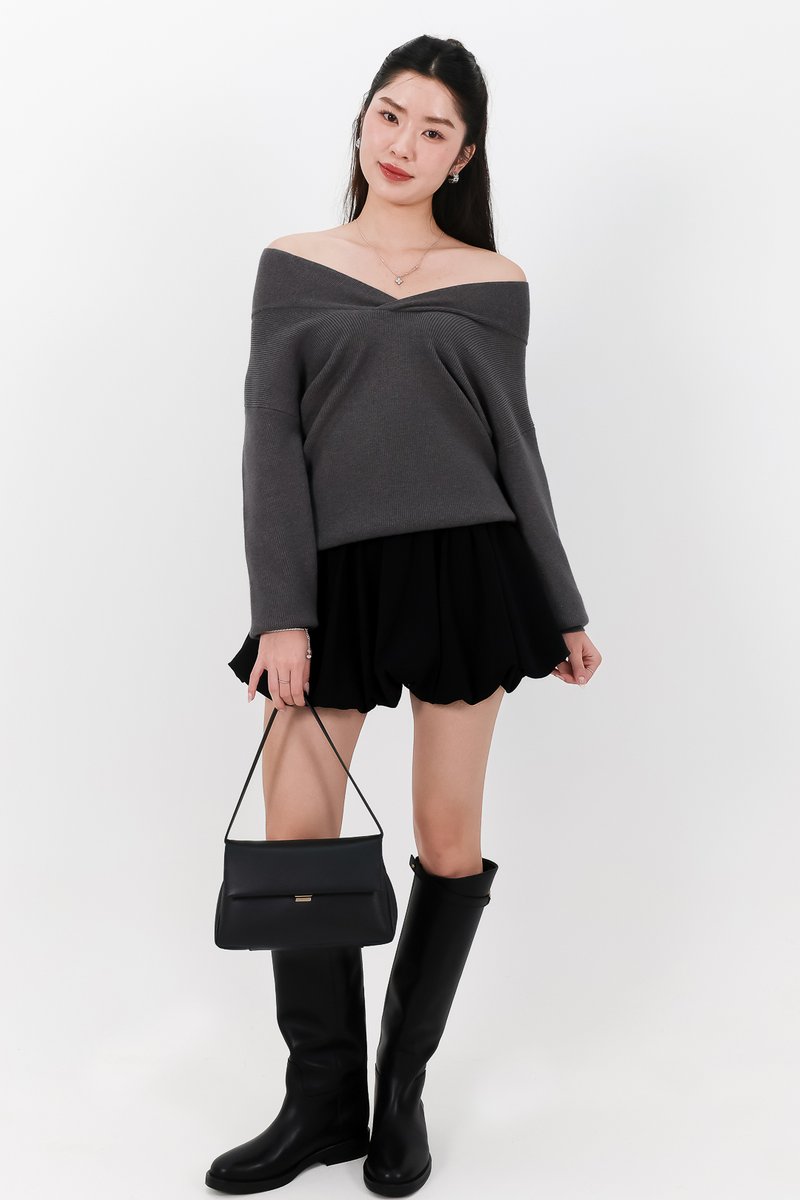 Odella Oversized Sweater Top in Dark Grey