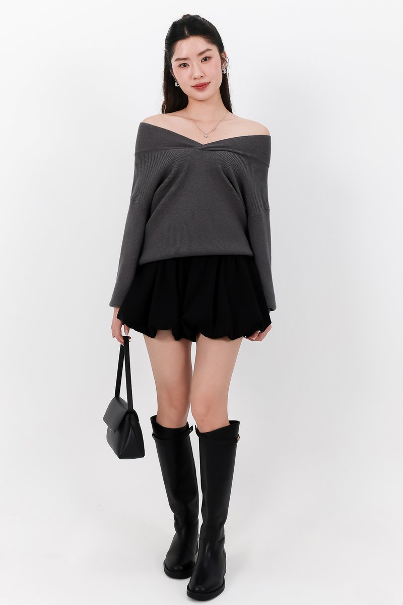 Odella Oversized Sweater Top in Dark Grey