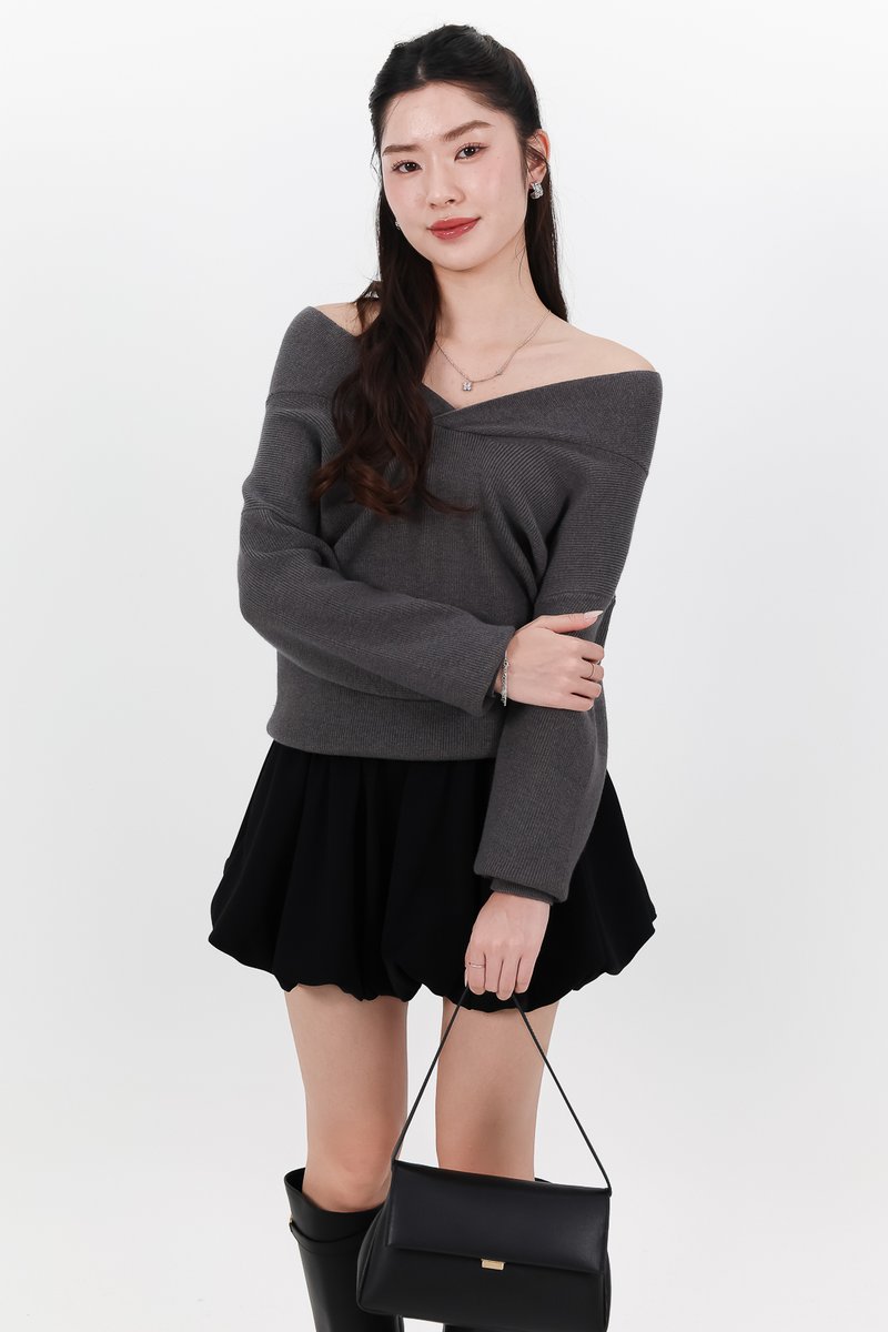 Odella Oversized Sweater Top in Dark Grey