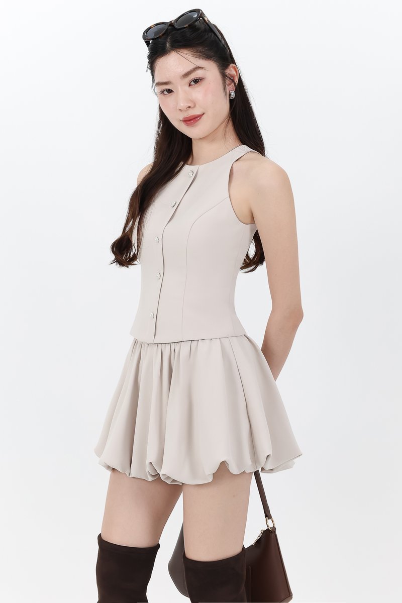 Clarie Co-ord Button Top in Greige