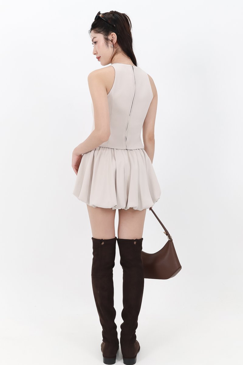 Clarie Co-ord Bubble Skorts V2 in Greige