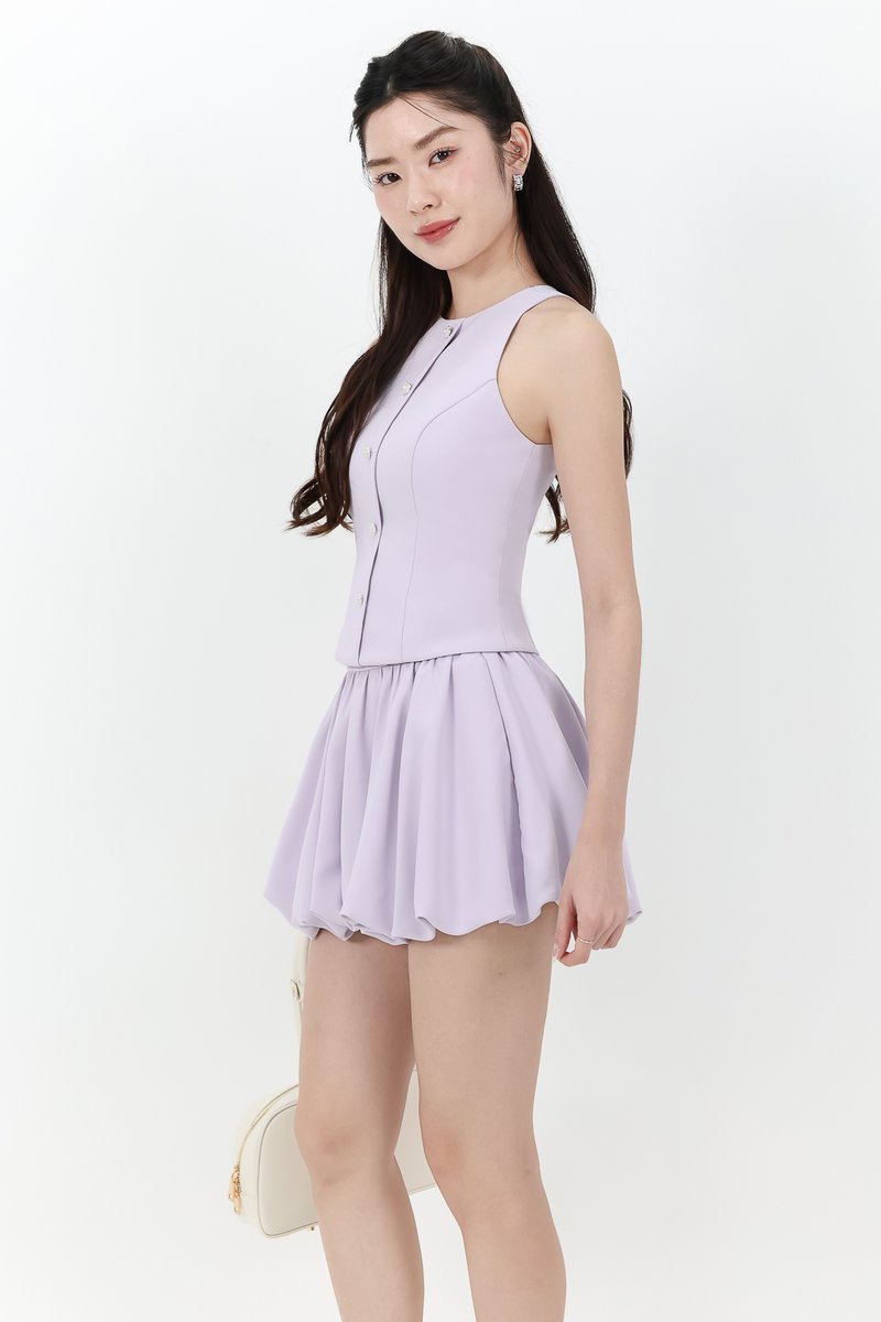 Clarie Co-ord Button Top in Pastel Lilac