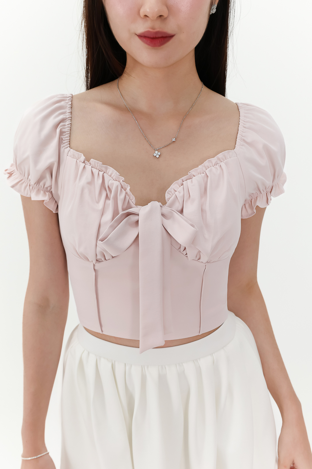 Reline Ribbon Sleeve Top in Light Pink | The Style Soirée
