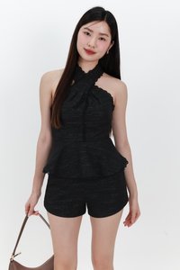 Taerin Tweed Halter Co-ord Top in Black
