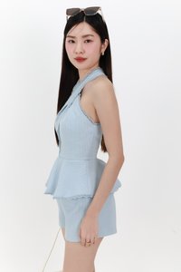 Taerin Tweed Halter Co-ord Top in Blue