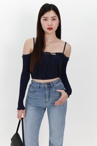 Lumi Layered Cardigan Top Set in Navy