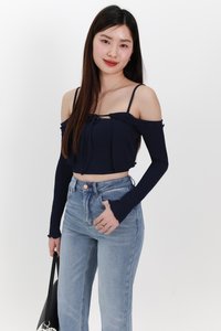 Lumi Layered Cardigan Top Set in Navy