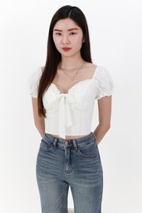 Reline Ribbon Sleeve Top in White Reline Ribbon Sleeve Top in White