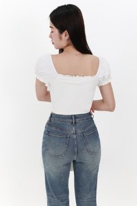 Reline Ribbon Sleeve Top in White Reline Ribbon Sleeve Top in White