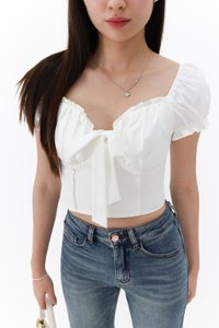 DEFECT | Reline Ribbon Sleeve Top in White in S DEFECT | Reline Ribbon Sleeve Top in White in S