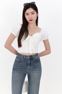 DEFECT | Reline Ribbon Sleeve Top in White in S DEFECT | Reline Ribbon Sleeve Top in White in S