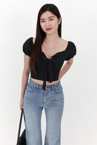 Reline Ribbon Sleeve Top in Black