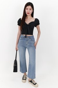 Reline Ribbon Sleeve Top in Black