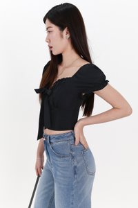 Reline Ribbon Sleeve Top in Black