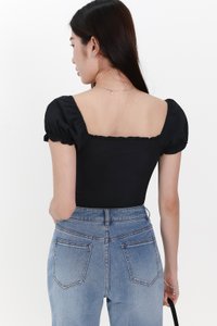 Reline Ribbon Sleeve Top in Black