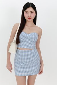 Henley Houndstooth Co-ord Top in Light Blue