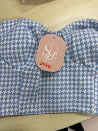 DEFECT | Henley Houndstooth Co-ord Top in Light Blue in M DEFECT | Henley Houndstooth Co-ord Top in Light Blue in M