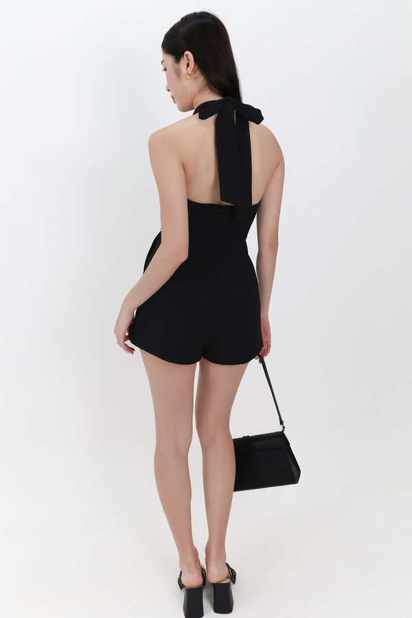 Hedy Halter Tie Romper in Black