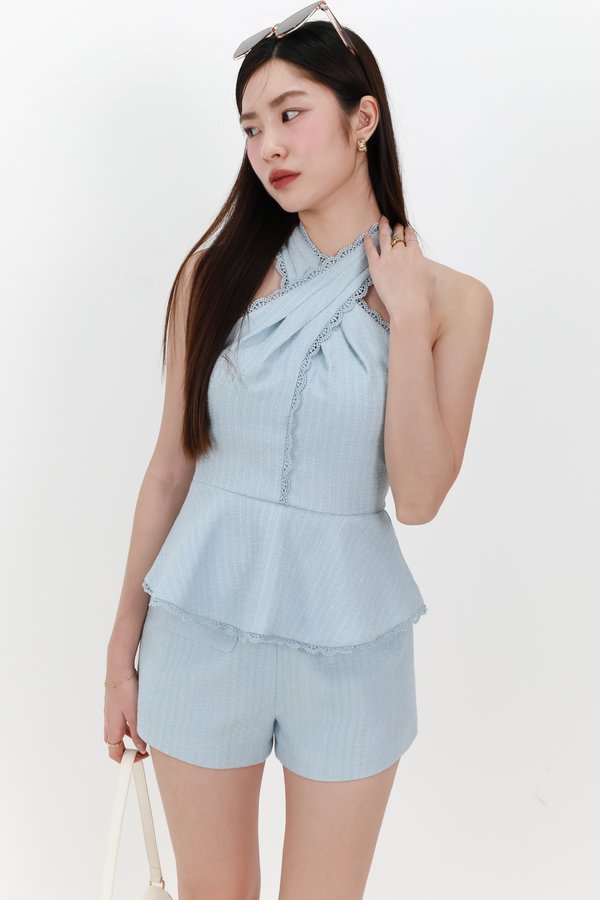 Taerin Tweed Halter Co-ord Top in Blue
