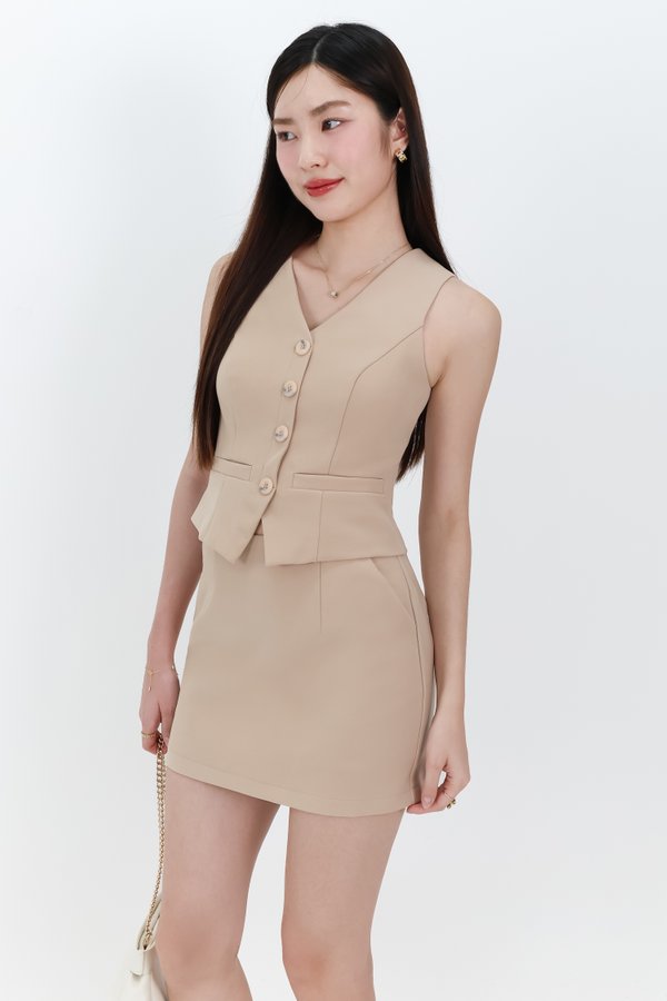 Cassandra Co-ord Vest Top in Light Camel Brown