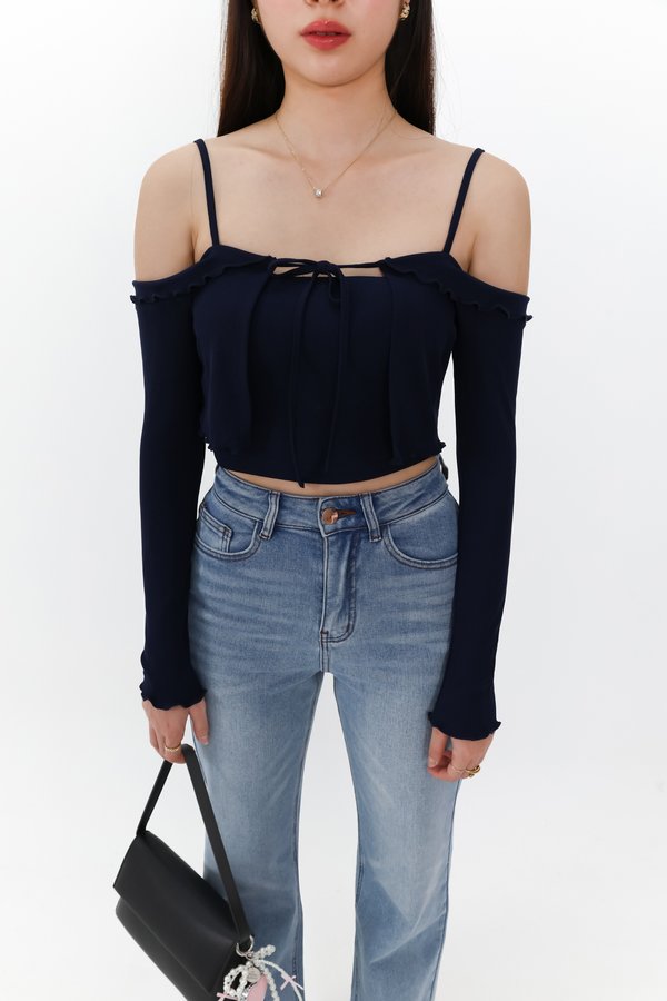 Lumi Layered Cardigan Top Set in Navy
