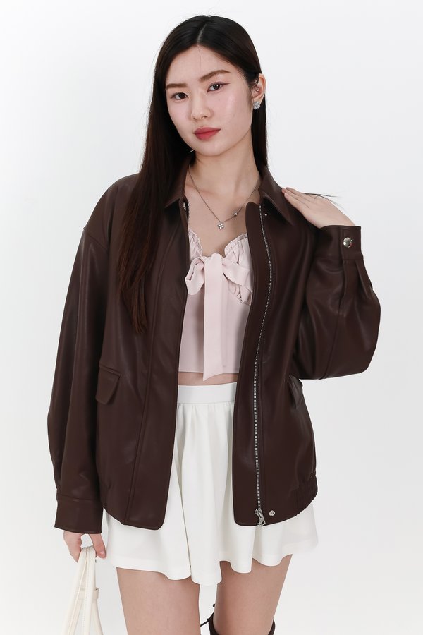BACKORDER | Peira PU Leather Jacket in Brown