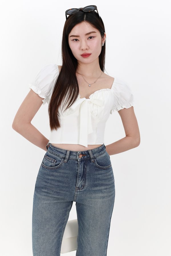 Reline Ribbon Sleeve Top in White