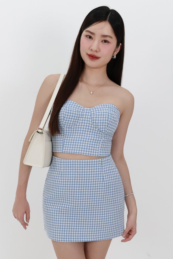 Henley Houndstooth Co-ord Top in Light Blue