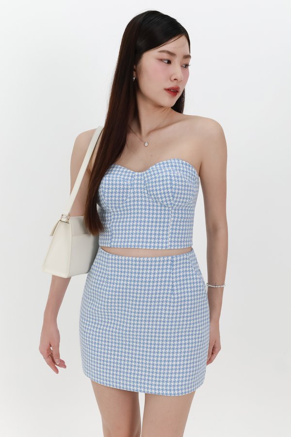 Henley Houndstooth Co-ord Top in Light Blue