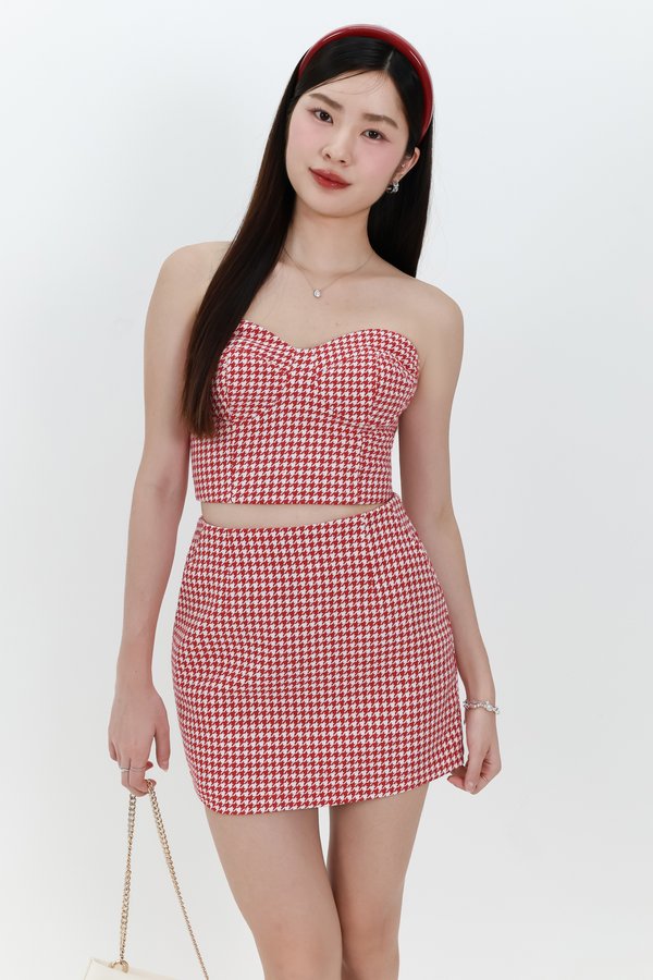 Henley Houndstooth Co-ord Top in Red