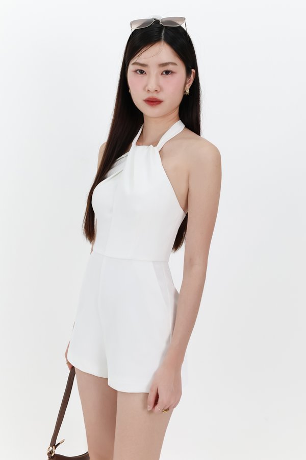 Hedy Halter Tie Romper in White