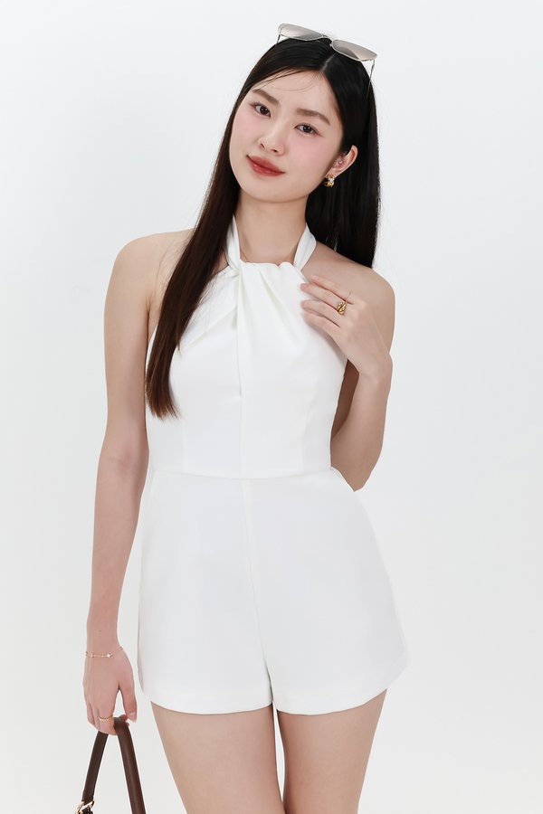 DEFECT | Hedy Halter Tie Romper in White in XS