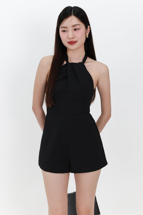 Hedy Halter Tie Romper in Black