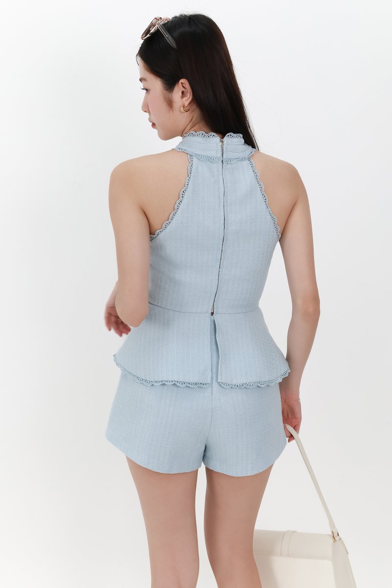 Taerin Tweed Halter Co-ord Top in Blue