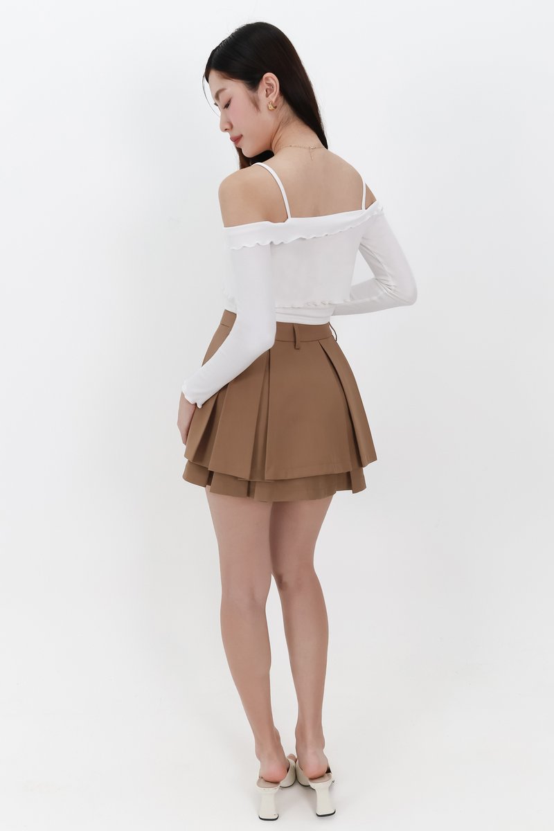 Dahae Double Tiered Pleated Skorts in Brown