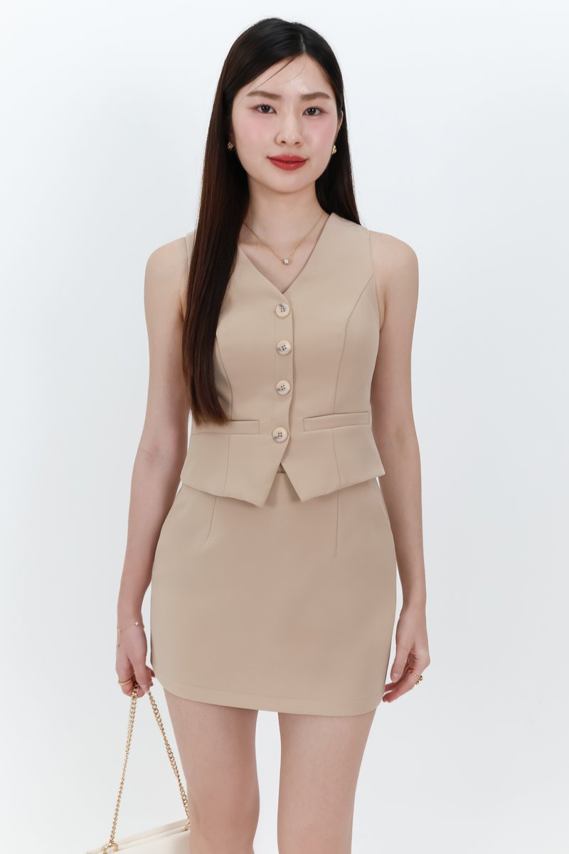 Cassandra Co-ord Vest Top in Light Camel Brown