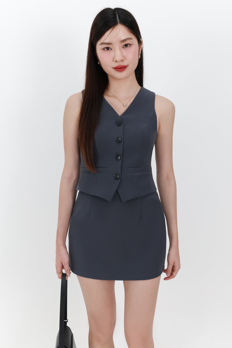 Cassandra Co-ord Vest Top in Gunmetal